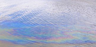An oil slick on water. (Stock photo)