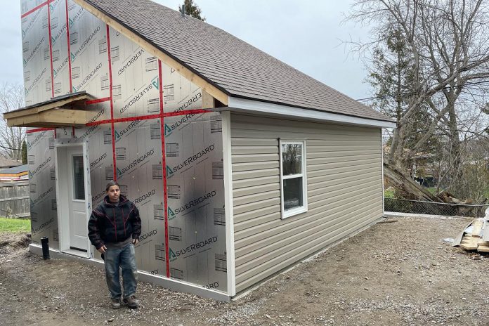 One City Peterborough's newest backyard additional rental unit (ARU) during construction, part of a partnership with Peterborough Action for Tiny Homes. A second ARU has been constructed in the basement of the residential property owned by One City. (Photo: Keith Dalton / PATH)