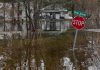 Flooding on Orde Street, which runs along the Gull River in Minden, Ontario, on April 16, 2026. (Photo: Dominion Hotel and Pub / Facebook)