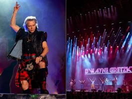 Juno award-winning pop-rock musician Gowan will open the 39th season of Peterborough Musicfest at Del Crary Park on June 27, 2026, with popular Toronto-based pop-rock cover band Dwayne Gretzky performing on July 29. (kawarthaNOW collage of supplied photos)