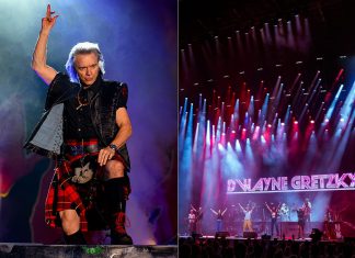 Juno award-winning pop-rock musician Gowan will open the 39th season of Peterborough Musicfest at Del Crary Park on June 27, 2026, with popular Toronto-based pop-rock cover band Dwayne Gretzky performing on July 29. (kawarthaNOW collage of supplied photos)