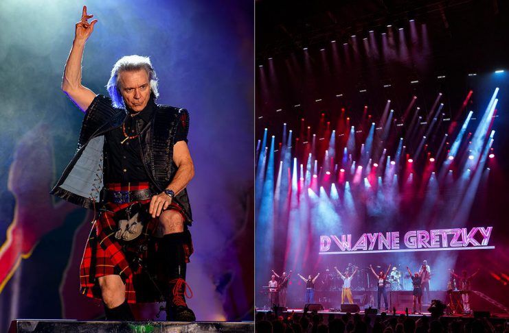 Juno award-winning pop-rock musician Gowan will open the 39th season of Peterborough Musicfest at Del Crary Park on June 27, 2026, with popular Toronto-based pop-rock cover band Dwayne Gretzky performing on July 29. (kawarthaNOW collage of supplied photos)