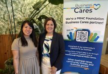 Hanoi House owner Susan Tung with Peterborough Regional Health Centre (PRHC) Foundation President and CEO Lesley Heighway during the launch of the PRHC Foundation's "Business Cares" program at Tung's Vietnamese restaurant on April 28, 2026. The new program is designed to make it simple for businesses like Tung's to show their support for the $70 million Campaign for PRHC while also strengthening their own brand in the community. (Photo courtesy of PRHC Foundation)