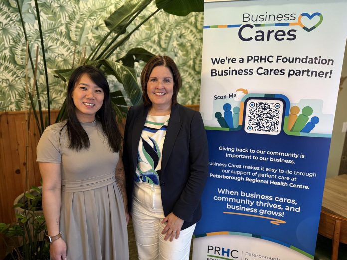 Hanoi House owner Susan Tung with Peterborough Regional Health Centre (PRHC) Foundation President and CEO Lesley Heighway during the launch of the PRHC Foundation's "Business Cares" program at Tung's Vietnamese restaurant on April 28, 2026. The new program is designed to make it simple for businesses like Tung's to show their support for the $70 million Campaign for PRHC while also strengthening their own brand in the community. (Photo courtesy of PRHC Foundation)