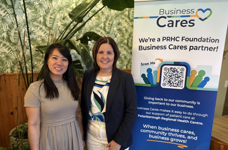 Hanoi House owner Susan Tung with Peterborough Regional Health Centre (PRHC) Foundation President and CEO Lesley Heighway during the launch of the PRHC Foundation's "Business Cares" program at Tung's Vietnamese restaurant on April 28, 2026. The new program is designed to make it simple for businesses like Tung's to show their support for the $70 million Campaign for PRHC while also strengthening their own brand in the community. (Photo courtesy of PRHC Foundation)