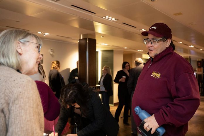 Phillip Jolicoeur, a potential candidate for Northcrest Ward in the City of Peterborough, in the lobby at Market Hall Performing Arts Centre in downtown Peterborough during the "So, You Want to Run for Council - Candidate 101 Information Session" on March 31, 2026. (Photo: Jordan Lyall / kawarthaNOW)