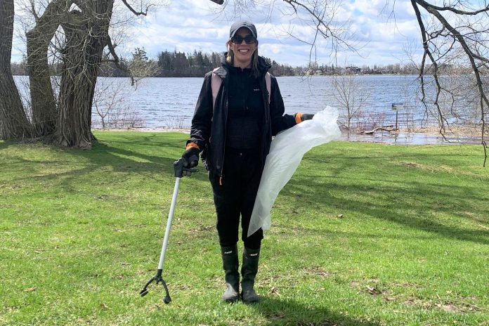 The Earth Day clean-up of Rogers Cove park in Peterborough on April 19, 2026 was organized by Becca Durbin, owner of Salix Environmental Consulting. It is her second year hosting an Earth Day clean-up, with last year's event taking place across Little Lake at Millennium Park. (Photo: Bethan Bates / kawarthaNOW)
