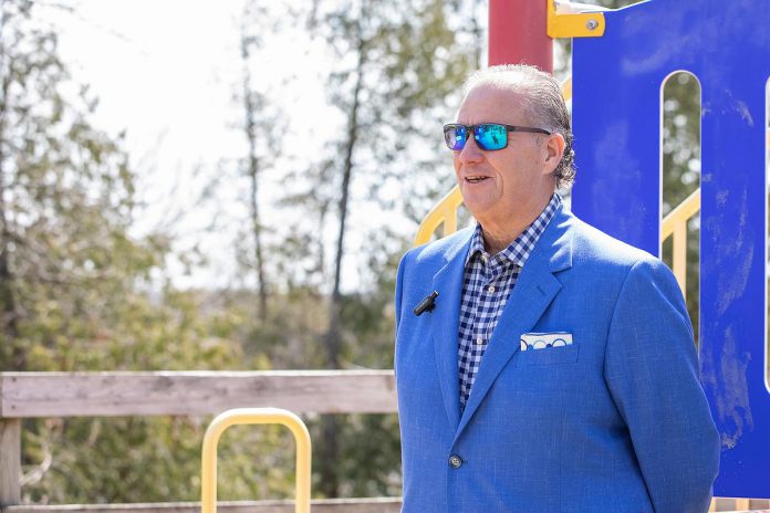 Peter Blodgett from Darling Insurance was one of the donors to the new Rotary Accessible Playground who was recognized for a donation of $5,000 or more during an event at the Riverview Park and Zoo on April 22, 2026. (Photo: Jordan Lyall / kawarthaNOW)