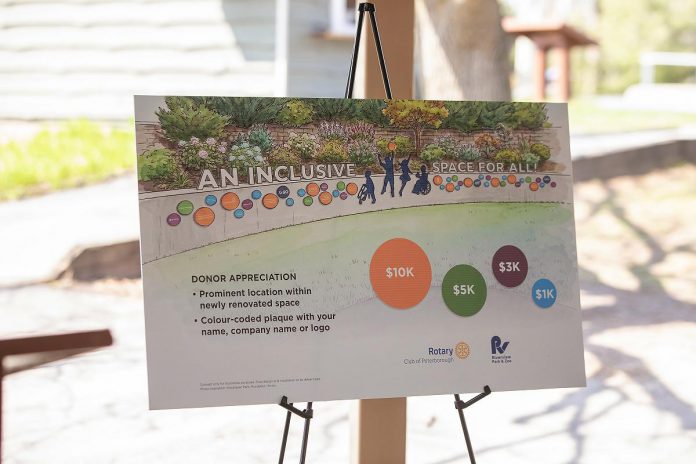 A mockup of a donor recognition wall was unveiled by the Rotary Club of Peterborough and Riverview Park and Zoo during an event at the zoo on April 22, 2026. (Photo: Jordan Lyall / kawarthaNOW)
