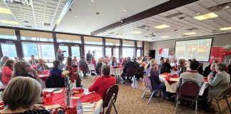 Retiring United Way Peterborough & District CEO Jim Russell addresses the crowd during a celebration at the McDonnell Street Activity Centre on April 9, 2026 to announce the results of the 2025-26 community campaign, which raised a total of of $1,560,075 for the non-profit organization, and to recognize the workplaces, partner agencies, and individual donors that participated in the 84th annual campaign. (Photo: Jeannine Taylor / kawarthaNOW)