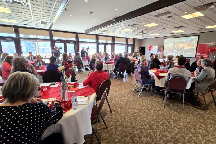 Retiring United Way Peterborough & District CEO Jim Russell addresses the crowd during a celebration at the McDonnell Street Activity Centre on April 9, 2026 to announce the results of the 2025-26 community campaign, which raised a total of of $1,560,075 for the non-profit organization, and to recognize the workplaces, partner agencies, and individual donors that participated in the 84th annual campaign. (Photo: Jeannine Taylor / kawarthaNOW) Retiring United Way Peterborough & District CEO Jim Russell addresses the crowd during a celebration at the McDonnell Street Activity Centre on April 9, 2026 to announce the results of the 2025-26 community campaign, which raised a total of of $1,560,075 for the non-profit organization, and to recognize the workplaces, partner agencies, and individual donors that participated in the 84th annual campaign. (Photo: Jeannine Taylor / kawarthaNOW)