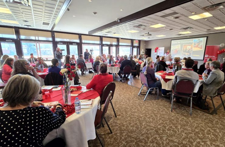 Retiring United Way Peterborough & District CEO Jim Russell addresses the crowd during a celebration at the McDonnell Street Activity Centre on April 9, 2026 to announce the results of the 2025-26 community campaign, which raised a total of of $1,560,075 for the non-profit organization, and to recognize the workplaces, partner agencies, and individual donors that participated in the 84th annual campaign. (Photo: Jeannine Taylor / kawarthaNOW)