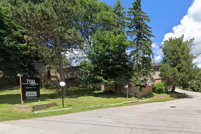 Simple Investor Real Estate Group (SIREG) Management Inc. owns the property at 700 Parkhill Road West, which consists of 10 two-storey residential townhomes with 128 three-bedroom rental units. SIREG wants to convert the rental units to condominiums. (Photo: Google Maps)