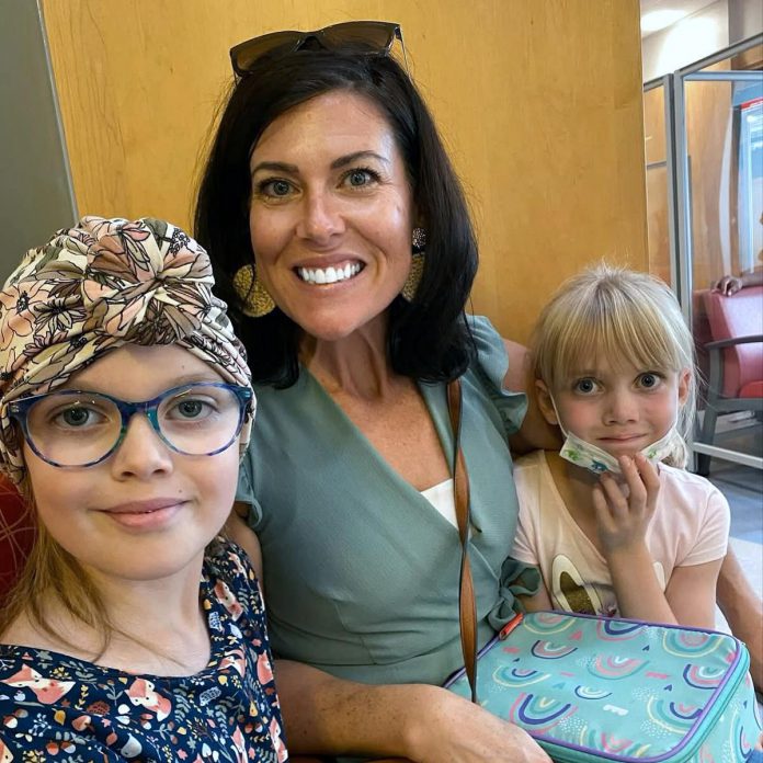Brooke Roberts with her daughters Sofie (left) and Stella. Before Sofie passed away on May 17, 2024 from brain cancer at the age of nine, she told her mother she hoped her experience would help other families facing similar situations. (Photo courtesy of the Roberts family)