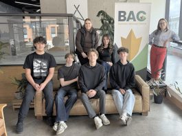 Community Futures Peterborough's Business Advisory Centre entrepreneurship officer Allison Adam (far right) in the Venture North building in downtown Peterborough with the six young entrepreneurs selected to participate in the 2026 Summer Company program funded by the provincial government and delivered by the Business Advisory Centre. The Business Adivsory Centre received 40 applications for this year's program, which is almost double the number received in 2025. (Photo courtesy of Community Futures Peterborough)
