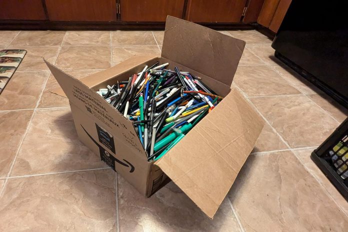 During its second annual Writing Instrument Challenge, grassroots volunteer group Clean Up Peterborough is e residents, schools, businesses, municipalities, libraries, workplaces, community groups, and others across Peterborough County and beyond to collect their used, broken, and dried-out writing instruments for recycling. The collected items will then be donated to the non-profit organization TerraCycle through their free recycling program at Staples stores. TerraCycles cleans the items, separates them by material, and turns them into raw materials to then be used to make new products. (Photo: Steve Paul / Clean Up Peterborough)