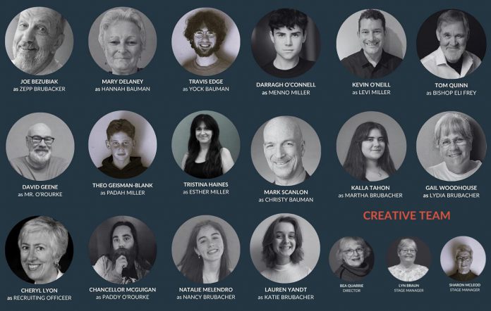 The cast and creative team of the Peterborough Theatre Guild's staged reading of Anne Chislett's award-winning historical drama "Quiet in the Land" on May 10, 2026. (Graphics: Peterborough Theatre Guild)