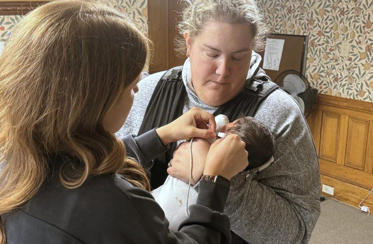 Listen up: why parents should get their newborns screened for potential hearing loss An infant at Five Counties Children's Centre in Lindsay being screened for hearing loss, which is vital to get babies the support they may need. Ontario's Infant Hearing Program provides free screening for families, and the process to check for hearing loss is quick, safe, and painless, and ideally done when a baby is sleeping. (Photo courtesy of Five Counties Children's Centre)