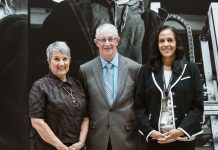 Fleming College alumna Kerri Davies with Don Gillespie, Chair of Fleming College's Board of Governors, and Dr. Theresa Knott, Interim President of Fleming College, during the Community Impact & Appreciation Event at the Sutherland Campus in Peterborough on April 30, 2026. Davies, a member of the Board of Governors who graduated from Fleming's Practical Nursing program as a mature student in 1992 and went on to a decades-long career in healthcare as a nurse and administrator, has made plans for a legacy gift to support mature students enrolled in the program. (Photo: Mary Zita Payne for Fleming College)
