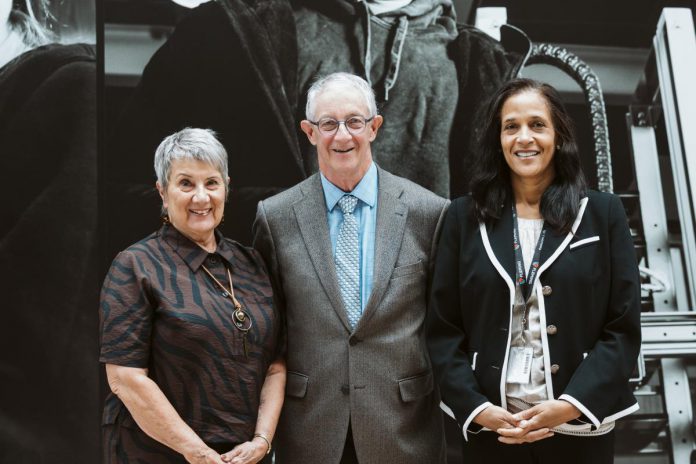 Fleming College alumna Kerri Davies with Don Gillespie, Chair of Fleming College's Board of Governors, and Dr. Theresa Knott, Interim President of Fleming College, during the Community Impact & Appreciation Event at the Sutherland Campus in Peterborough on April 30, 2026. Davies, a member of the Board of Governors who graduated from Fleming's Practical Nursing program as a mature student in 1992 and went on to a decades-long career in healthcare as a nurse and administrator, has made plans for a legacy gift to support mature students enrolled in the program. (Photo: Mary Zita Payne for Fleming College)