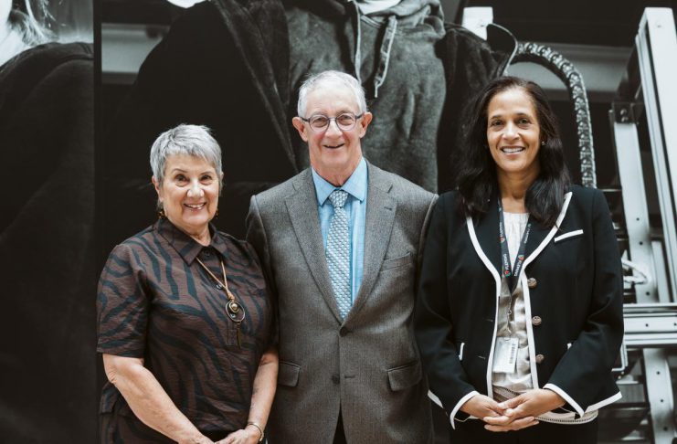Fleming College alumna Kerri Davies with Don Gillespie, Chair of Fleming College's Board of Governors, and Dr. Theresa Knott, Interim President of Fleming College, during the Community Impact & Appreciation Event at the Sutherland Campus in Peterborough on April 30, 2026. Davies, a member of the Board of Governors who graduated from Fleming's Practical Nursing program as a mature student in 1992 and went on to a decades-long career in healthcare as a nurse and administrator, has made plans for a legacy gift to support mature students enrolled in the program. (Photo: Mary Zita Payne for Fleming College)