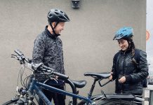 While Dr. Joe Hoja (left) has spent decades cycling through Peterborough, commuting by bike is a newer experience for Dr. Bella Sudik (right). Now sharing a similar ride to work, the two have bonded over their love of cycling and rarely miss a chance to swap biking tips. (Photo: Rebekkah Hyams / GreenUP