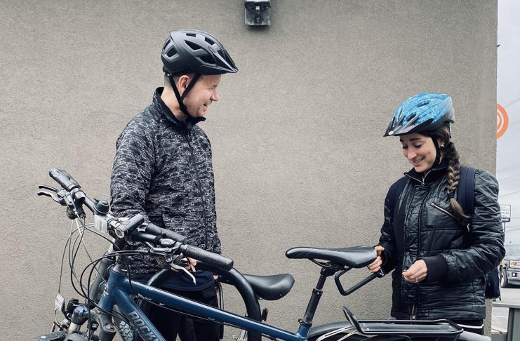 From secure bike parking to financial incentives, Peterborough businesses are creating bike-friendly workplaces While Dr. Joe Hoja (left) of Peterborough Optimetric has spent decades cycling through Peterborough, commuting by bike is a newer experience for his colleague Dr. Bella Sudik (right). Now sharing a similar ride to work, the two have bonded over their love of cycling and rarely miss a chance to swap biking tips. (Photo: Rebekkah Hyams / GreenUP)