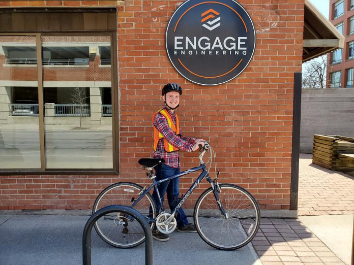When Josh Burke and his partner first moved to Peterborough, he'd never commuted by bike before. But after picking up his father-in-law's hand-me-down bicycle and riding daily for six straight months, the Engage Engineering employee says he's grown more confident with every ride - and hopes his experience encourages others to give cycling a try, no matter the season. (Photo: Brett Throop / GreenUP)