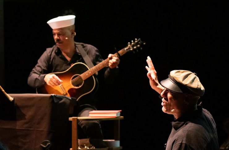 Brothers Lance and Beau Dixon perform in "Footnote to Freedom" presented by New Stages Theatre at Market Hall Performing Arts Centre in downtown Peterborough on November 9, 2025. The acclaimed show uses song and story to explore the life of their grandfather George Dixon, who served in Canada's only segregated Black battalion during World War I. The Dixon brothers will perform the show again at the Jalynn Bennett Amphitheatre on August 13, 2026, one of four performances New Stages is presenting as part of the William and Nona Heaslip Foundation Summer Festival. (Photo: Andy Carroll)