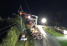 Planned Hydro One power outage overnight on Saturday to affect 16,000 Kawartha Lakes households and businesses Hydro One crews conducting overnight maintenance on lines in the Picton area in September 2020. (Photo: Hydro One)