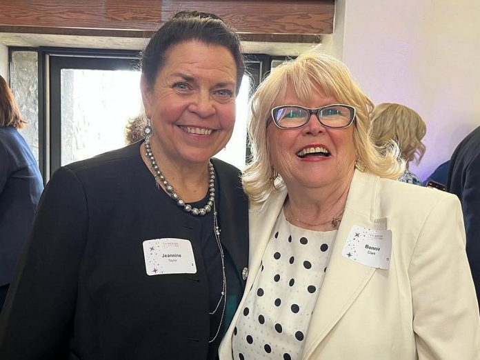 Jeannine Taylor with Peterborough County warden Bonnie Clark at the Peterborough and Kawarthas Chamber of Commerce's inaugural Luminary Awards for women in business in 2025, where Jeannine received the Legacy award. (Photo: Jordan Lyall Photography)