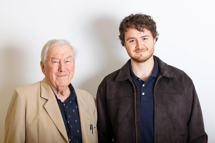 Retired Ontario Superior Court Justice and poet James Clarke with his grandson David Francis Clarke, who acted as a script consultant for Trent Valley Archives Theatre's adaptation of his grandfather's memoir "The Kid from Simcoe Street," which is being staged at Market Hall Performing Arts Centre for four performances from June 4 to 7, 2026. (Photo: Jordan Lyall Photography) 