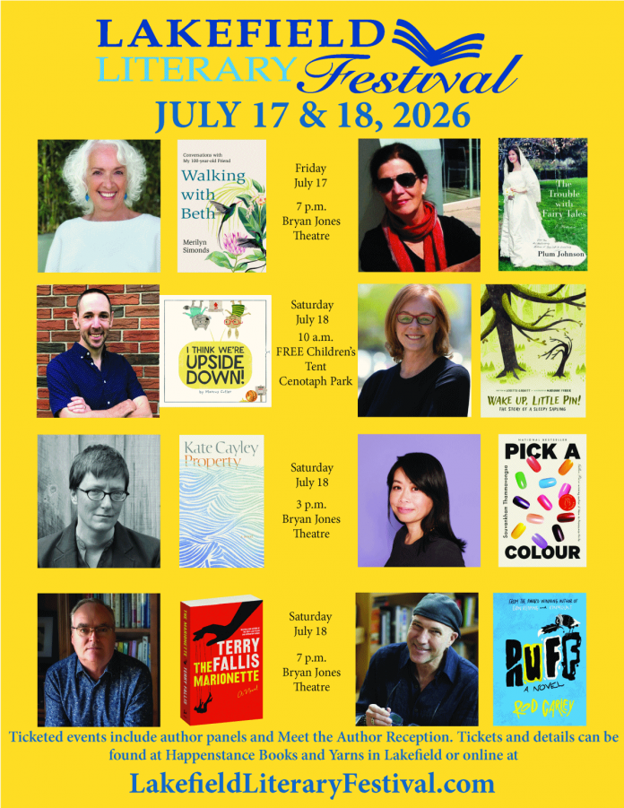 The 2026 Lakefield Literary Festival takes place on Friday, July 17 and Saturday, July 18. (Poster: Lakefield Literary Festival)