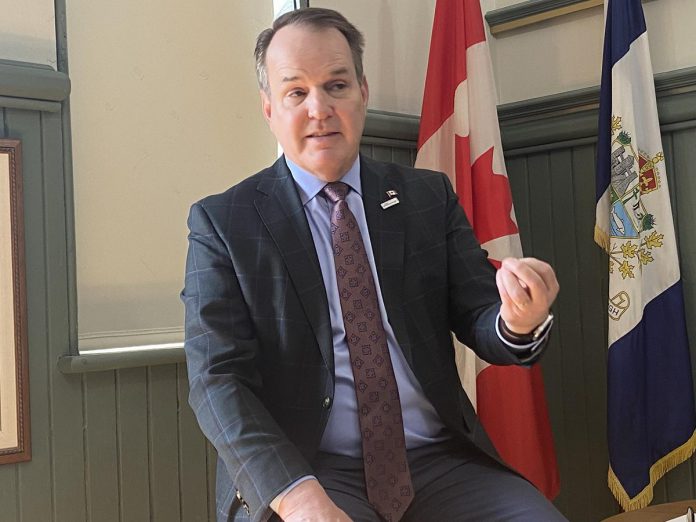Federal transport minister Steven MacKinnon speaks at an event hosted by the Peterborough and Kawarthas Chamber of Commerce on May 8, 2026. (Photo: Paul Rellinger / kawarthaNOW)