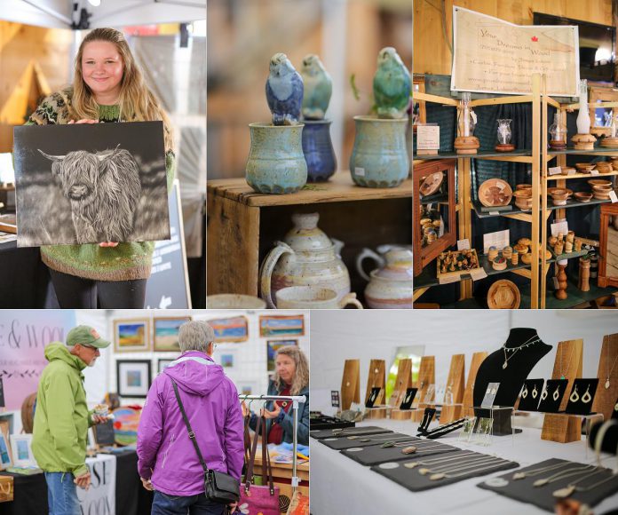 The eighth annual Made in Kawartha Lakes Show + Sale will feature painters, potters, fibre artists, jewellers, and many other artistans in the region who help contribute $43 million to Ontario's GDP. This year's event on May 23 and 24, 2026 is taking place for this first time at Victoria Park Armoury in downtown Lindsay. (kawarthaNOW collage of photos courtesy of Kawartha Lakes Arts Council)