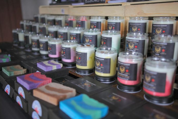 Soaps by Phoenix Soap Company displayed during the 2025 Made in Kawartha Lakes Show + Sale. The local company will be returning for the eighth annual event being held at the Victoria Park Armoury in downtown Lindsay on May 23 and 24, 2026. The show will feature a range of locally made works of art, including paintings, sculptures, woodworking, and photography. (Photo courtesy of Kawartha Lakes Arts Council)