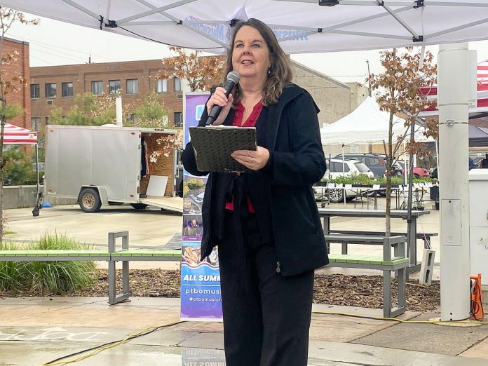 Peterborough Musicfest executive director Tracey Randall during an announcement event of Peterborough Musicfest's 2026 season at Quaker Foods City Square in downtown Peterborough on May 13, 2026. (Photo: Paul Rellinger / kawarthaNOW)