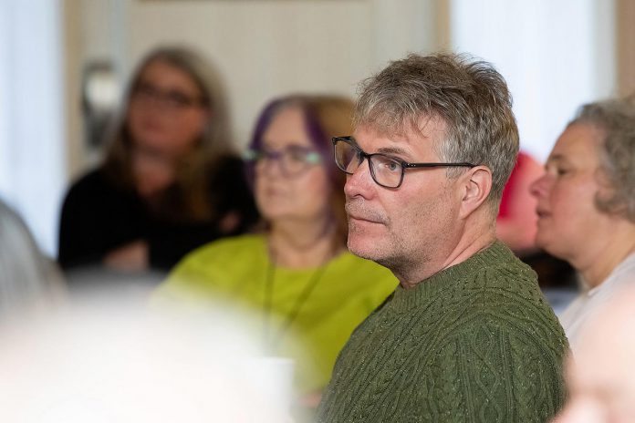 One City Peterborough's event to discuss the non-profit organization's housing strategy at Knights of Columbus Hall on May 12, 2026 was attended by several candidates for this fall's municipal election, including Michael Eamon who is running for mayor. (Photo: Jordan Lyall / kawarthaNOW)