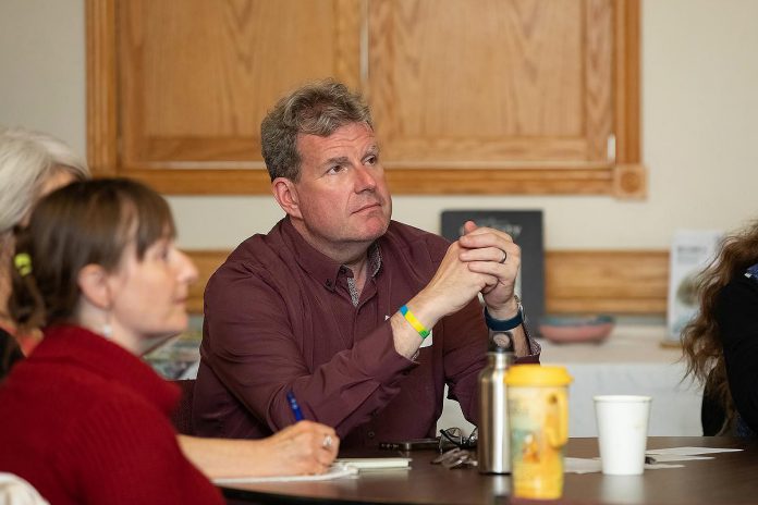 One City Peterborough's event to discuss the non-profit organization's housing strategy at Knights of Columbus Hall on May 12, 2026 was attended by several candidates for this fall's municipal election, including Gavin Muir who is running for Northcrest Ward councillor. (Photo: Jordan Lyall / kawarthaNOW)