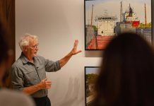 Well-known Peterborough artist Peer Christensen has passed away at 72 Peer Christensen during an artist talk at the Art Gallery of Peterborough for his 2022 exhibition "Landscapes of Conveyance," which was inspired by he and his wife Lori's trip aboard the Algoma Harvester on a five-day journey through the St. Lawrence Seaway in 2019. (Photo: Zach Ward)