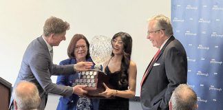 Civic Awards honour Peterborough residents who have ‘made a meaningful difference in our community’ Peterborough city clerk John Kennedy presents Jenisha Sanjit Arora with the Youth Volunteer of the Year award during the 2025 Civic Awards ceremony at the McDonnel Street Community Centre on May 21, 2026 as city councillor Lesley Parnell and Mayor Jeff Leal look on. (Photo: City of Peterborough)