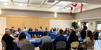 Peterborough Folk Festival board chair Rob Davis speaks to representatives of 27 other local charitable organizations that received grants from the Peterborough Foundation between December 2024 and December 2025, totalling over $250,000, during a recipient reception at St. Joseph's at Fleming on May 21, 2026. (Photo courtesy of Mike Melnik / Peterborough Foundation)