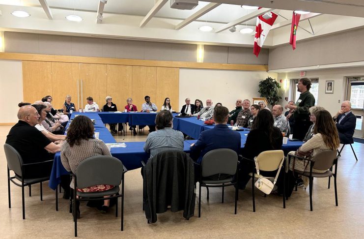 Peterborough Folk Festival board chair Rob Davis speaks to representatives of 27 other local charitable organizations that received grants from the Peterborough Foundation between December 2024 and December 2025, totalling over $250,000, during a recipient reception at St. Joseph's at Fleming on May 21, 2026. (Photo courtesy of Mike Melnik / Peterborough Foundation)