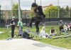 A skateboarder catches air during a day-long celebration of the expanded skatepark in Peterborough's Bonnerworth Park on May 16, 2026. (Photo: Mike Quigg)