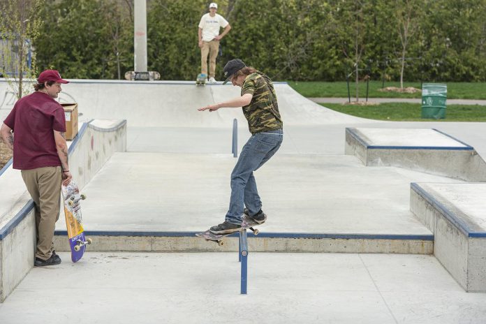 A member of the 66 Thieves Skate Team during a day-long celebration of the expanded skatepark in Peterborough's Bonnerworth Park on May 16, 2026. (Photo: Mike Quigg)
