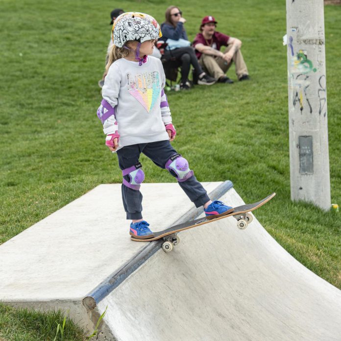A young skateboarder during a day-long celebration of the expanded skatepark in Peterborough's Bonnerworth Park on May 16, 2026. (Photo: Mike Quigg)