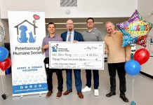 Marcus Harvey (second from left) won $68,755 in the fifth editio of the Peterborough Humane Society's 50/50 lottery, which ran from April 9 to May 15, 2026. (Photo courtesy of Peterborough Humane Society)