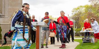 Survey seeks to understand urban Indigenous community’s priorities for cultural spaces in Peterborough Kelli Marshall performs a traditional jingle dance during an event to commemorate Red Dress Day at Peterborough City Hall on May 5, 2026. (Photo: Jordan Lyall / kawarthaNOW)