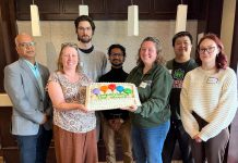 The 2026 winners of the Rotary Club of Peterborough's Rotary Environmental Innovators Fund (REIF) awards celebrate at the McDonnel Street Activity Centre on May 11, 2026. (Photo courtesy of Rotary Club of Peterborough)