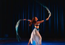 Amy MacKenzie-Strizic will be one of several local performers presenting new and in-progress works during the "small dance in a small space" festival presented by The Theatre on King in downtown Peterborough from May 14 to 16, 2026. She will be joined by Mackenzie Phillips to present a duet silk fans act that combines dance and circus arts. This year's festival will also see work from Naomi Duvall, Kevin Gallagher, Mintu Marie James, and Liz Ingram. (Photo: Bryan Reid)